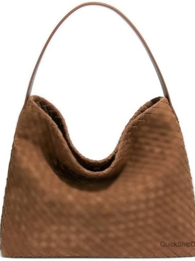 Woven Faux Suede Hobo Bag With Detachable Strap For Work Travel